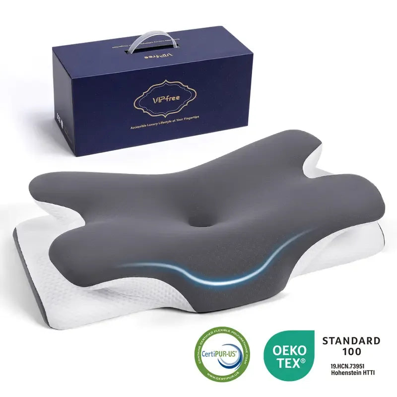 Adjustable Ergonomic Cooling Memory Neck Pillow, Cervical Support Memory Foam Pillow for Travel