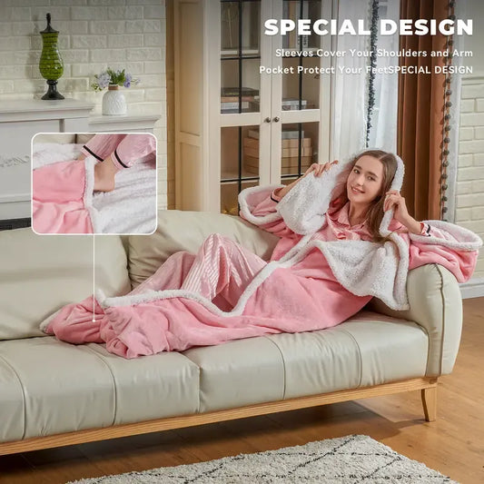 Multifunctional Wearable Heated Blanket with Sleeves, Foot Pocket, 6 Heat Settings, 1-12H Auto Shut-off, Portable 52x72in Couch Blanket, Cool Gift for GF & Adulting Women, Multifunctional Blanket