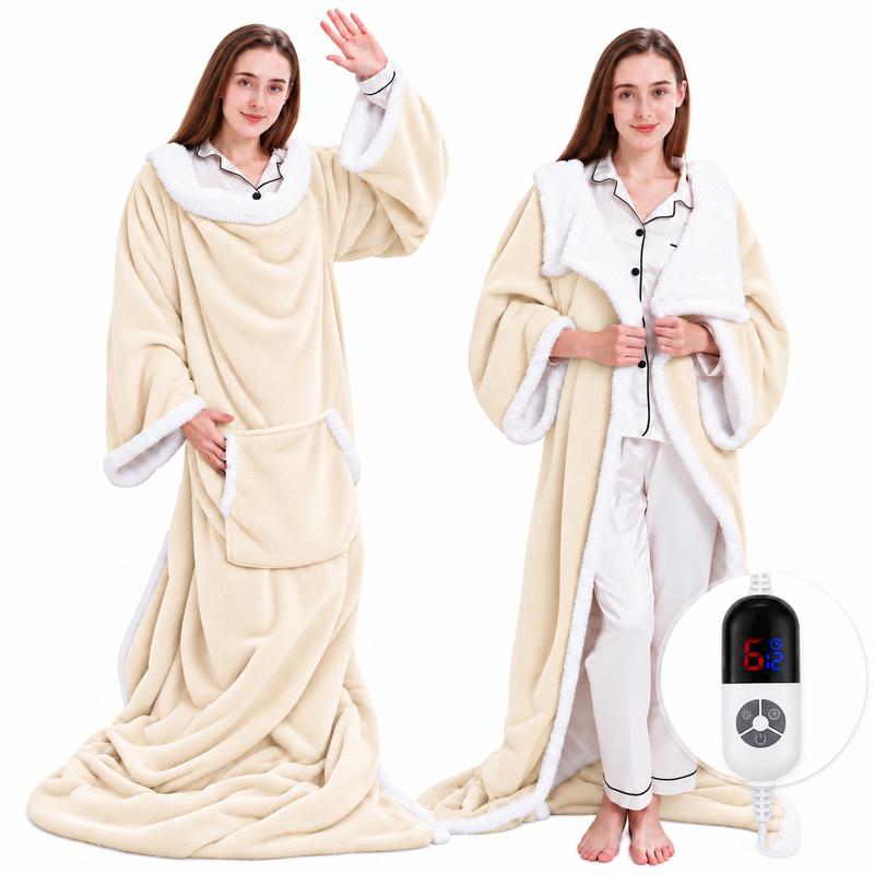 Multifunctional Wearable Heated Blanket with Sleeves, Foot Pocket, 6 Heat Settings, 1-12H Auto Shut-off, Portable 52x72in Couch Blanket, Cool Gift for GF & Adulting Women, Multifunctional Blanket