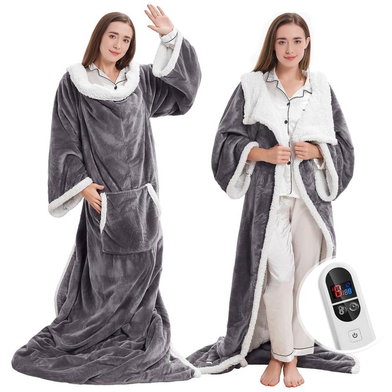 Multifunctional Wearable Heated Blanket with Sleeves, Foot Pocket, 6 Heat Settings, 1-12H Auto Shut-off, Portable 52x72in Couch Blanket, Cool Gift for GF & Adulting Women, Multifunctional Blanket
