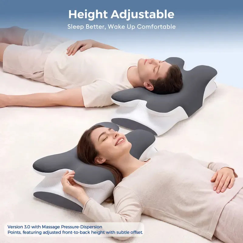 Adjustable Ergonomic Cooling Memory Neck Pillow, Cervical Support Memory Foam Pillow for Travel