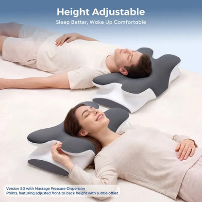Adjustable Ergonomic Cooling Memory Neck Pillow, Cervical Support Memory Foam Pillow for Travel