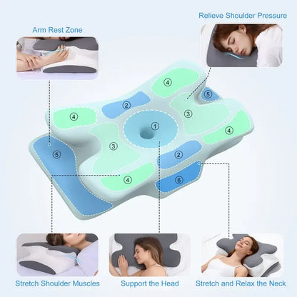 Adjustable Ergonomic Cooling Memory Neck Pillow, Cervical Support Memory Foam Pillow for Travel