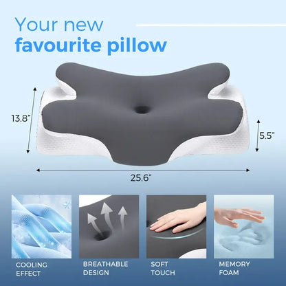 Adjustable Ergonomic Cooling Memory Neck Pillow, Cervical Support Memory Foam Pillow for Travel
