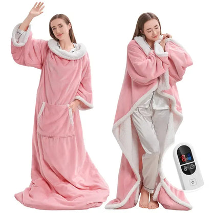 Multifunctional Wearable Heated Blanket with Sleeves, Foot Pocket, 6 Heat Settings, 1-12H Auto Shut-off, Portable 52x72in Couch Blanket, Cool Gift for GF & Adulting Women, Multifunctional Blanket