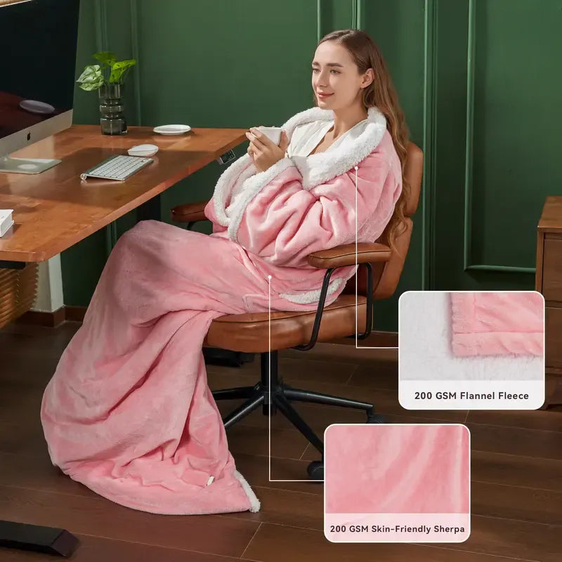 Multifunctional Wearable Heated Blanket with Sleeves, Foot Pocket, 6 Heat Settings, 1-12H Auto Shut-off, Portable 52x72in Couch Blanket, Cool Gift for GF & Adulting Women, Multifunctional Blanket