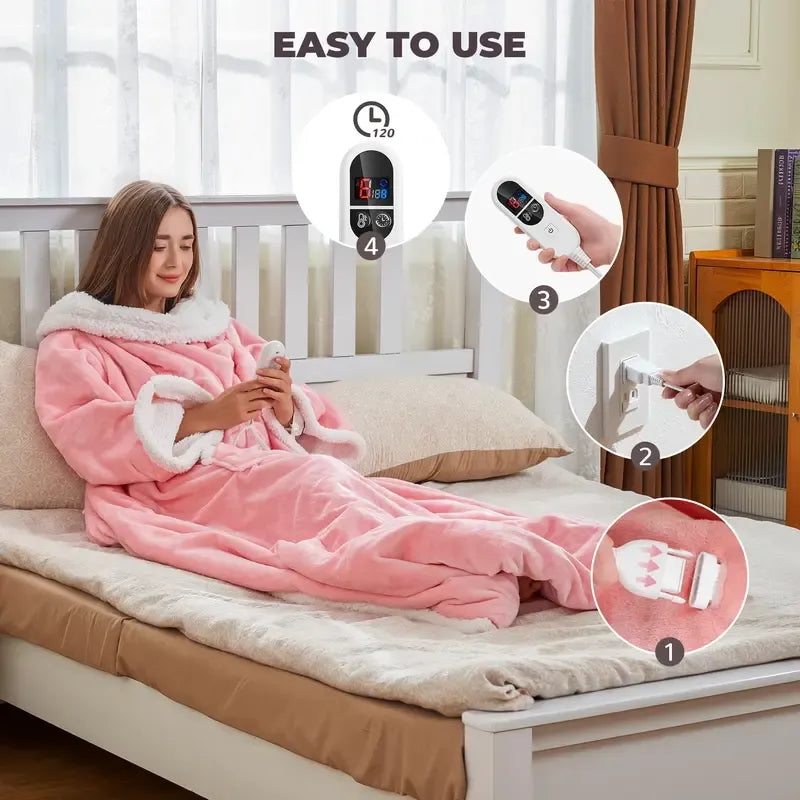 Multifunctional Wearable Heated Blanket with Sleeves, Foot Pocket, 6 Heat Settings, 1-12H Auto Shut-off, Portable 52x72in Couch Blanket, Cool Gift for GF & Adulting Women, Multifunctional Blanket