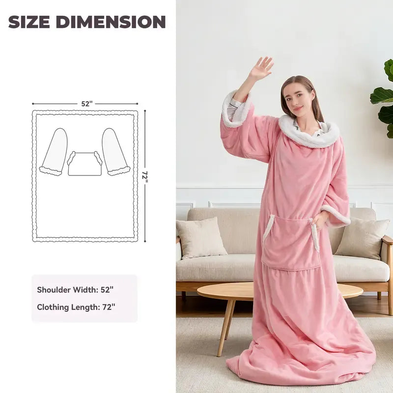 Multifunctional Wearable Heated Blanket with Sleeves, Foot Pocket, 6 Heat Settings, 1-12H Auto Shut-off, Portable 52x72in Couch Blanket, Cool Gift for GF & Adulting Women, Multifunctional Blanket