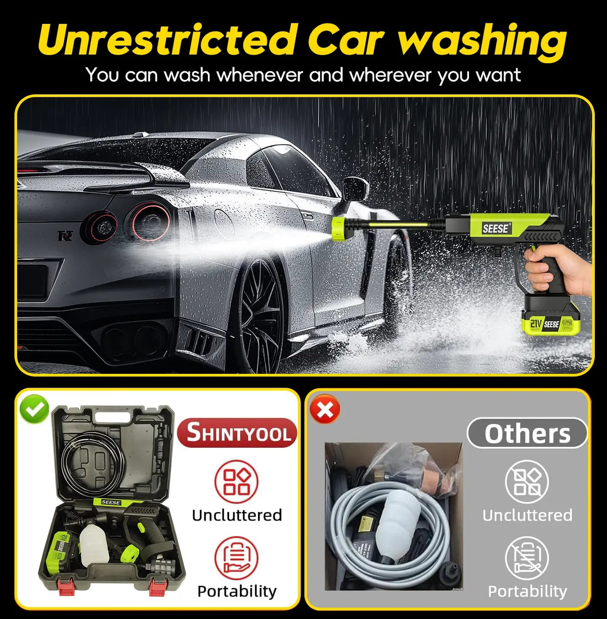 Cordless Portable Pressure Washer with Single Port Charger Base, Handheld Bottle Power Washer for Car Washing, Home Cleaning & Garden Watering