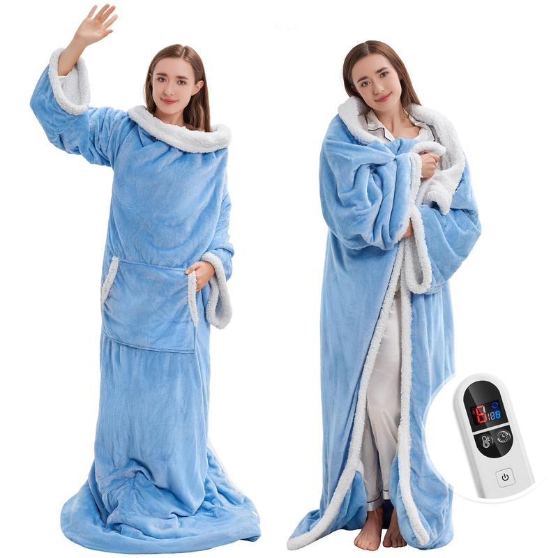 Multifunctional Wearable Heated Blanket with Sleeves, Foot Pocket, 6 Heat Settings, 1-12H Auto Shut-off, Portable 52x72in Couch Blanket, Cool Gift for GF & Adulting Women, Multifunctional Blanket