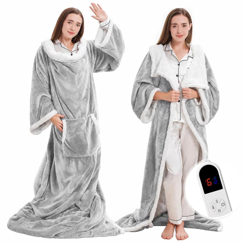 Multifunctional Wearable Heated Blanket with Sleeves, Foot Pocket, 6 Heat Settings, 1-12H Auto Shut-off, Portable 52x72in Couch Blanket, Cool Gift for GF & Adulting Women, Multifunctional Blanket