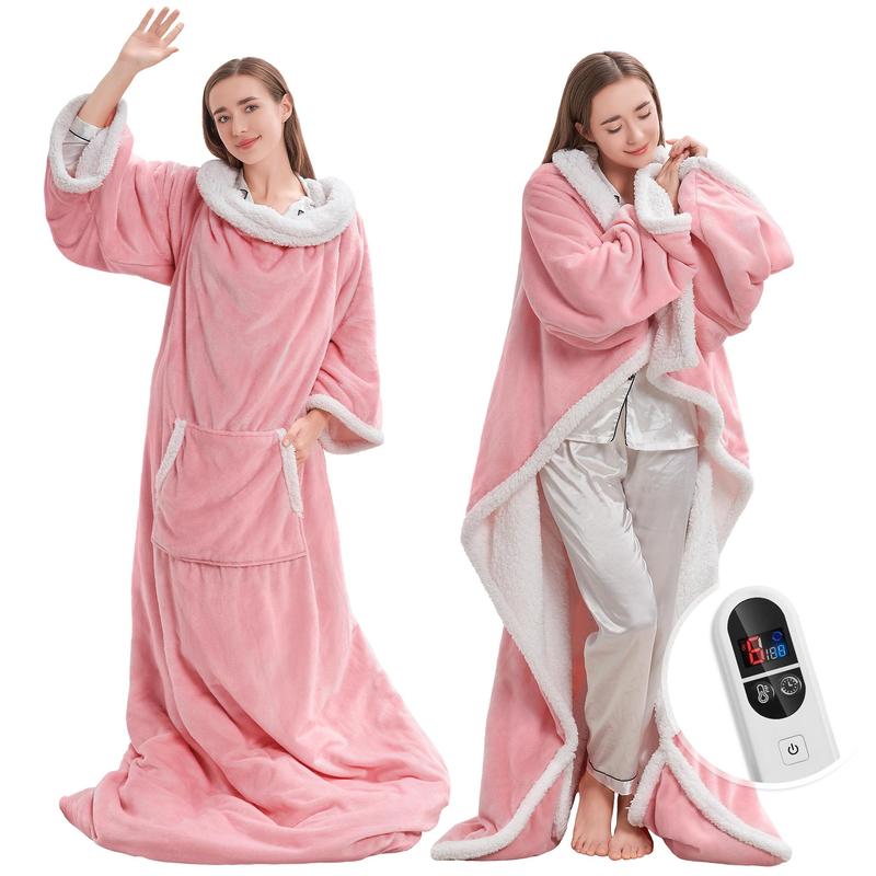 Multifunctional Wearable Heated Blanket with Sleeves, Foot Pocket, 6 Heat Settings, 1-12H Auto Shut-off, Portable 52x72in Couch Blanket, Cool Gift for GF & Adulting Women, Multifunctional Blanket